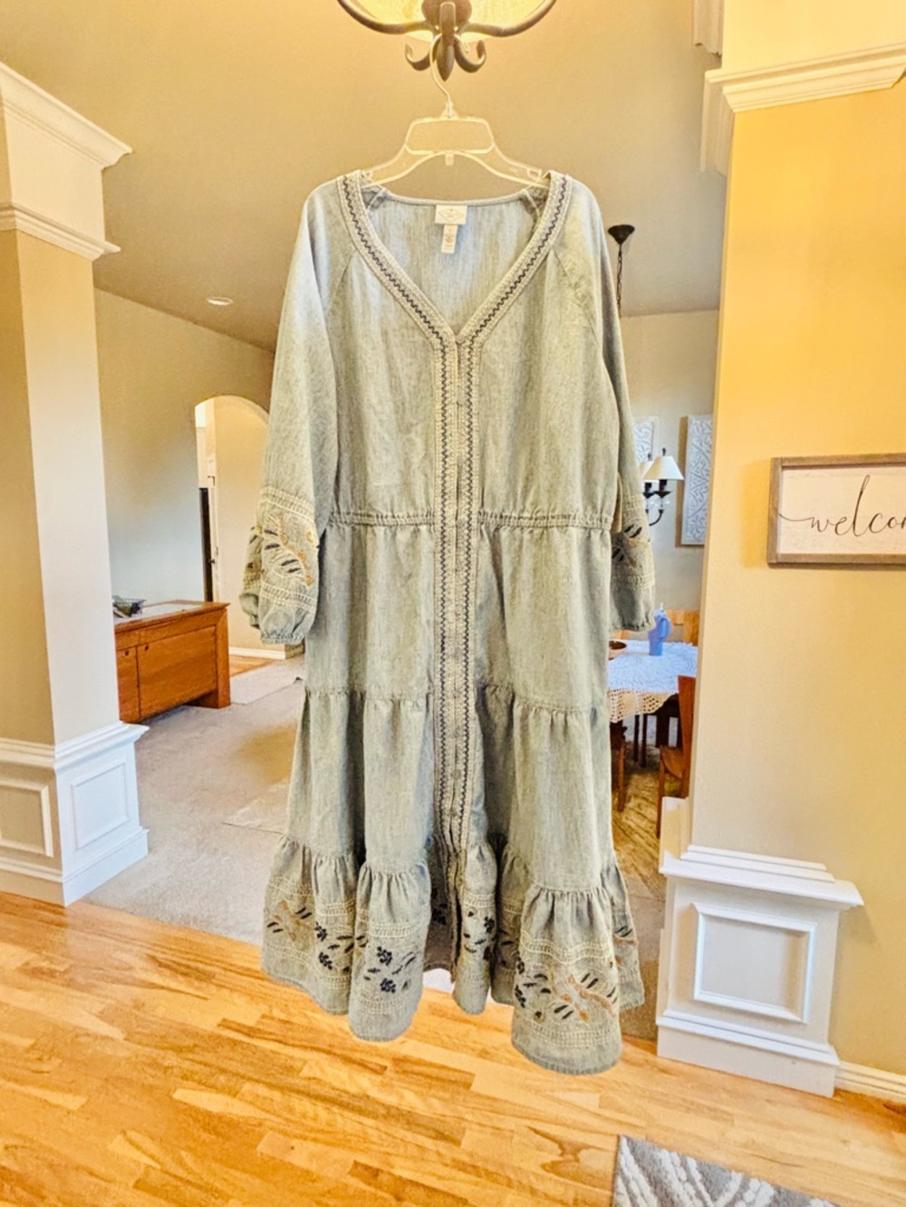St. John's Bay Light Blue Embroidered V-Neck Tiered Midi - Picture 2 of 5